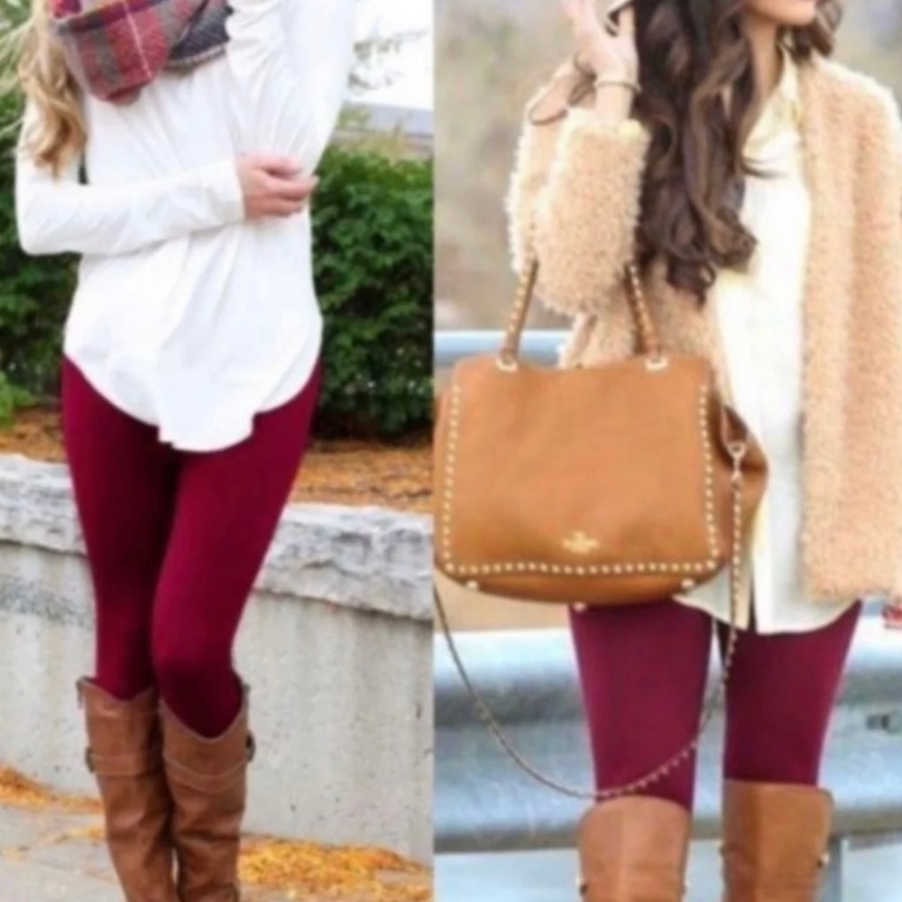Burgundy Fleece Leggings L/XL NWT
